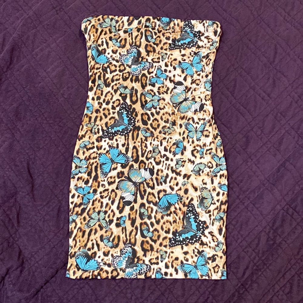 Better Be Strapless Leopard Butterfly Bodycon Dress